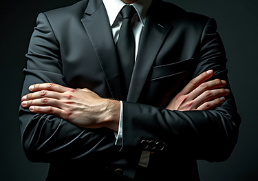 Confident professional in a sharp suit stands with arms crossed against a dark background, exuding authority and leadership. Ideal for business, corporate, and professional themes. Confident professional in a sharp suit stands with arms crossed against a dark background, exuding authority and leadership. Ideal for business, corporate, and professional themes.