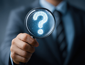 Businessperson Holding Magnifying Glass Showing Question Mark 