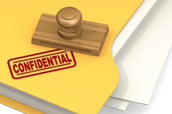 Confidential stamp with yellow folder Confidential stamp with yellow folder, 3d rendering
