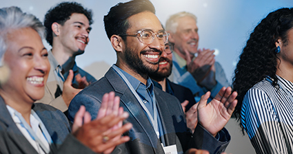 Applause, celebration and business people with forum for achievement, victory and goal. Clapping hands, presentation and audience of workers at thank you conference or good job meeting in workplace Applause, celebration and business people with forum for achievement, victory and goal. Clapping hands, presentation and audience of workers at thank you conference or good job meeting in workplace.